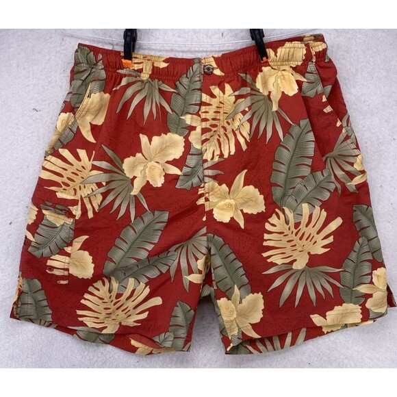Tommy Bahama Shorts Mens Size XL Orange Floral Swim Trunks Mesh Lining Travel - Picture 12 of 14